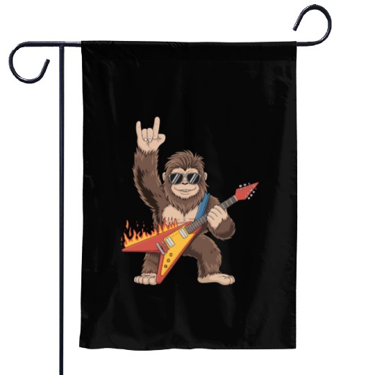 Bigfoot Playing Guitar Rock On Sasquatch Garden Flags
