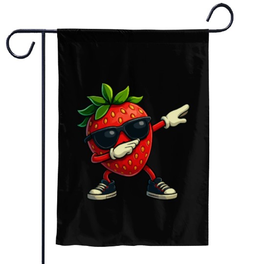 Funny Dabbing Strawberry With Sunglasses Garden Flags