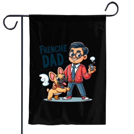 Frenchie Dad Cartoon Design Garden Flags