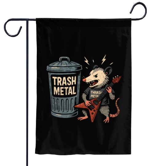Funny Opossum Thrash Metal Guitar Vintage Pun Garden Flags