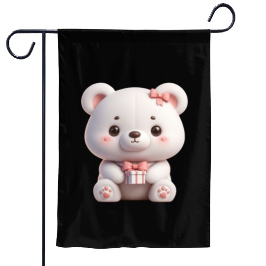 Sweet Teddy Bear and Gift Box Garden Flags