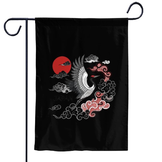 Japanese Crane with Rising Sun and Clouds-DESIGN Garden Flags