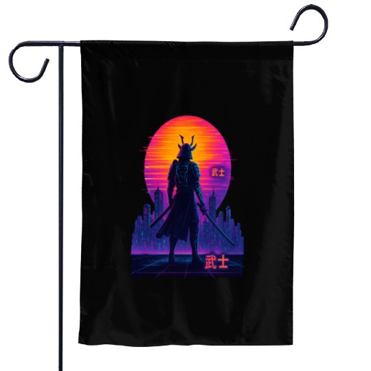 Neon Samurai - Cyberpunk Warrior Art Garden Flags