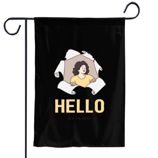 Hello Quote with Peeking Character – Fun Greeting Garden Flags