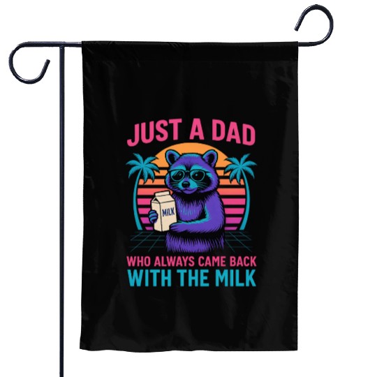 Just A Dad With The Milk – Vaporwave Retro Raccoon Garden Flags