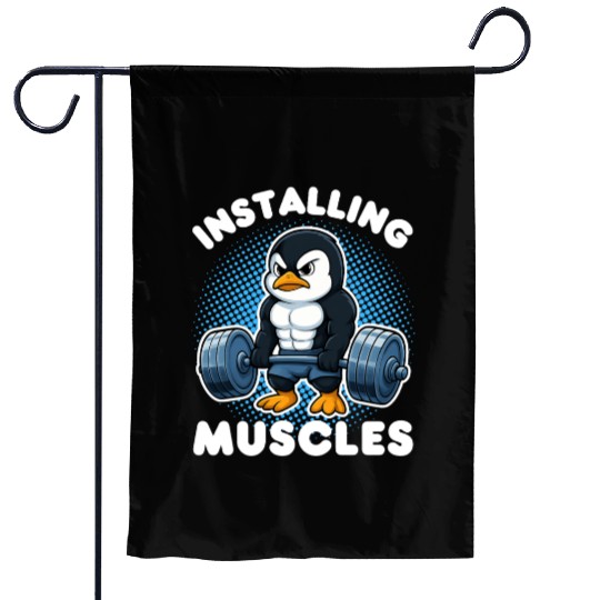 Installing Muscles Funny Gym Penguin Weightlifting Garden Flags