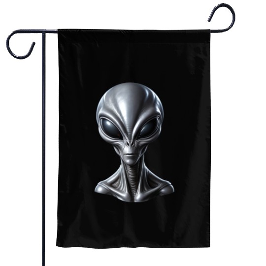 Realistic Grey Alien Extraterrestrial Garden Flags