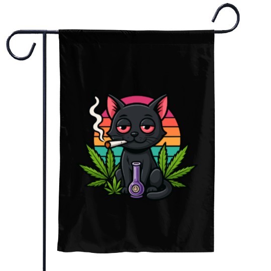 Cute Cat Smoking Weed Garden Flags