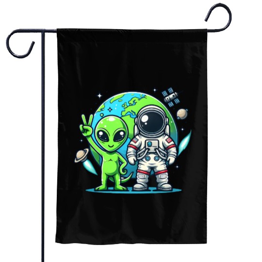 Alien Astronauts In Space Garden Flags