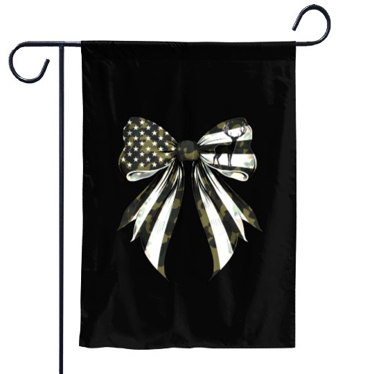 Coquette Bow Deer Hunting Camouflage US Flag Pride Garden Flags
