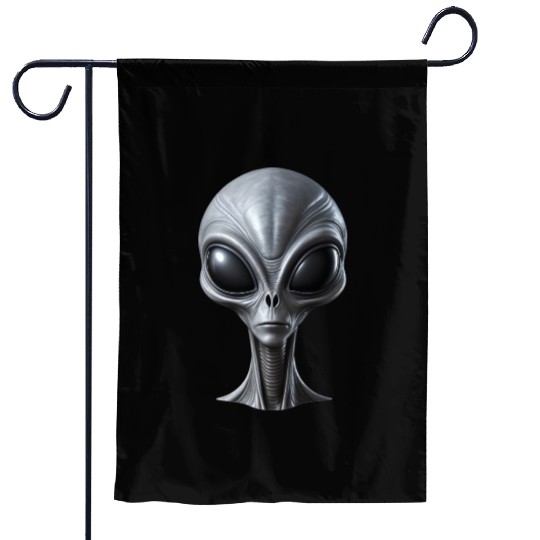 Realistic Grey Alien Extraterrestrial Being Garden Flags