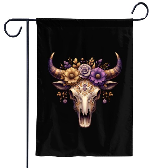 Boho Bull Skull with Floral – Western Bohemian Garden Flags