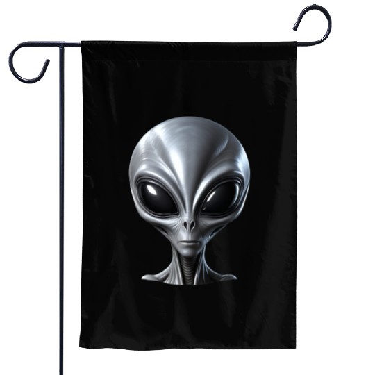 Scary Small Grey Alien Extraterrestrial Garden Flags