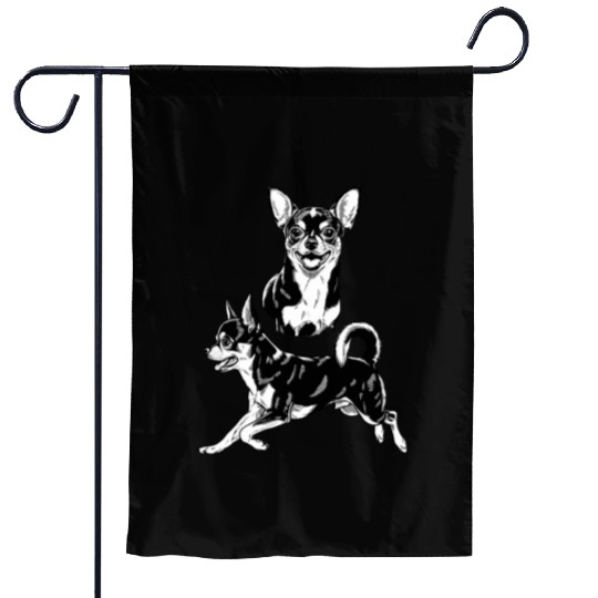 Chihuahua Lover's Delight: Dynamic Duo in Black Garden Flags
