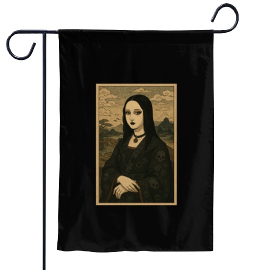 Gothic Geisha Mona Lisa Ukiyo-e Portrait with Garden Flags