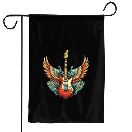 Vintage Retro 80s Rock Roll Music Guitar Wing Garden Flags
