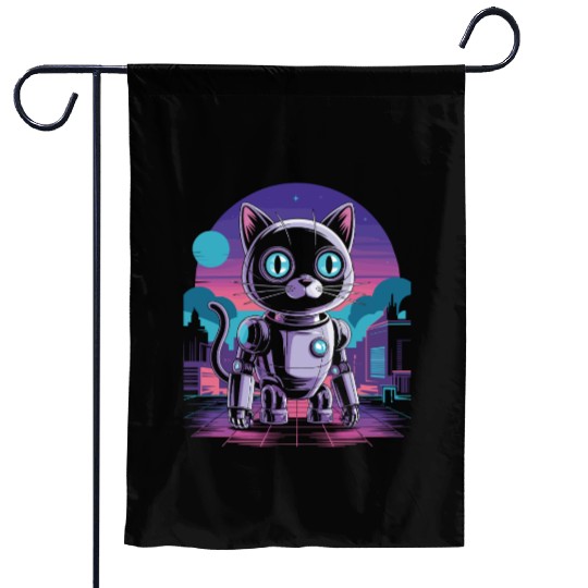 Funny Robotics Engineer Design with Robot Cat for Garden Flags