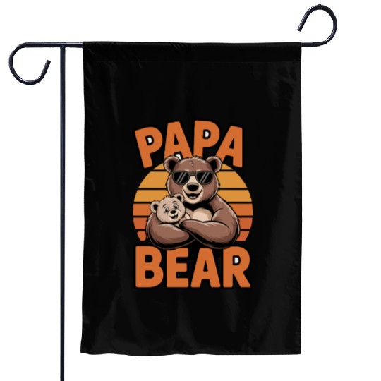 Papa Bear with Cool Sunglasses and Cute Cub Garden Flags