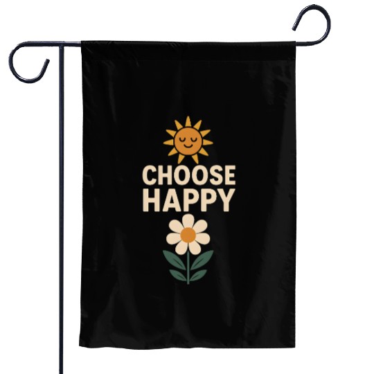 Choose Happy Retro Positivity Sun and Flower Garden Flags