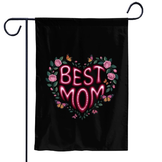 Trendy Best Mom Ever, Mother's Day Heart Floral Garden Flags