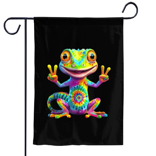 Peace, Love & Lizards – Tie-Dye Gecko Vibes Garden Flags