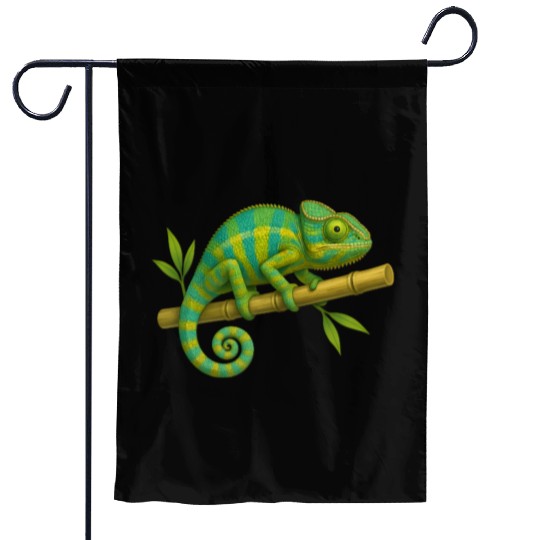 Colorful Chameleon on Bamboo Branch Garden Flags