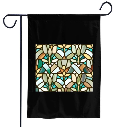 Abstract Floral Stained Glass Pattern - Art Deco Garden Flags