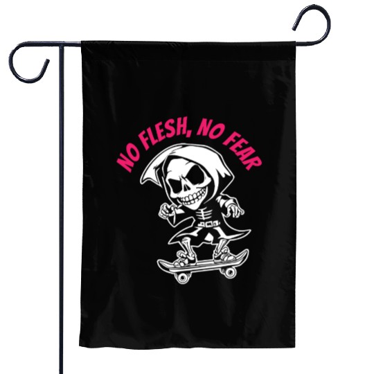 NO FLESH NO FEAR Skeleton Skateboard Gothic Street Garden Flags