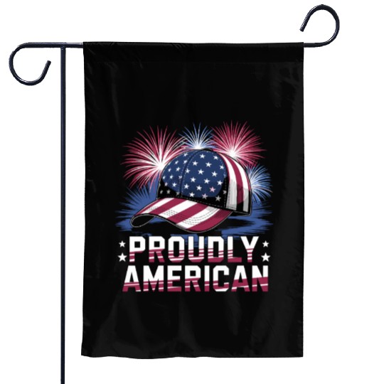 Proudly American Hat With Fireworks and Stars Garden Flags