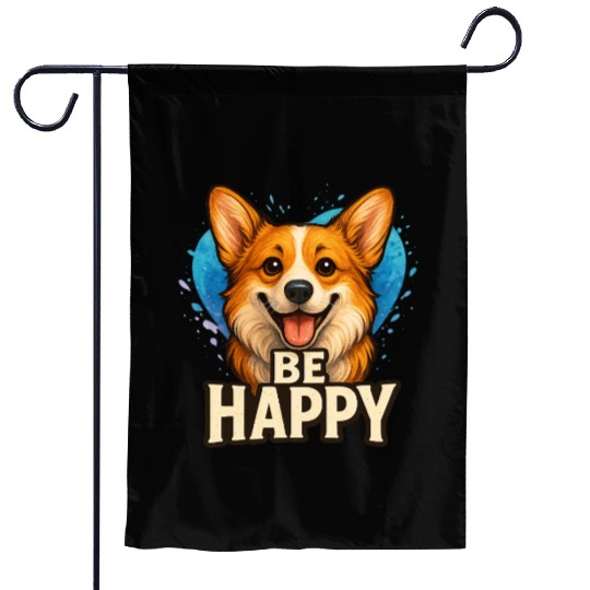 Happy Corgi with Colorful Heart- Dog lover design Garden Flags