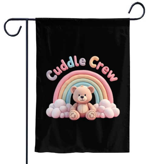 Soft teddy bear sitting under a rainbow Garden Flags