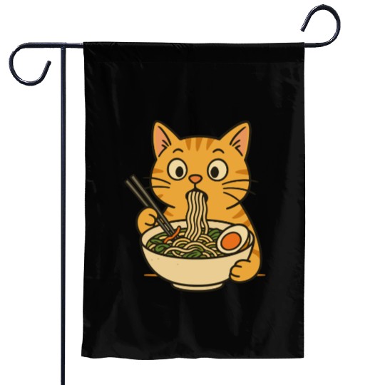 Cat Eating Ramen Garden Flags