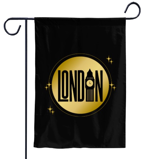 Black & Gold London Skyline Retro City Pride Garden Flags