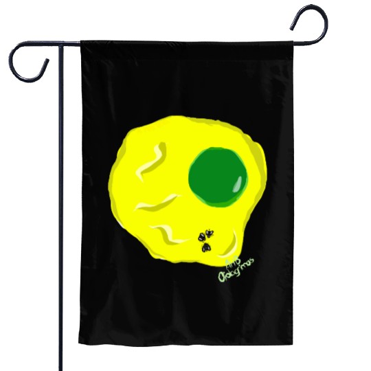 Yellow and green fried egg and flies Garden Flags