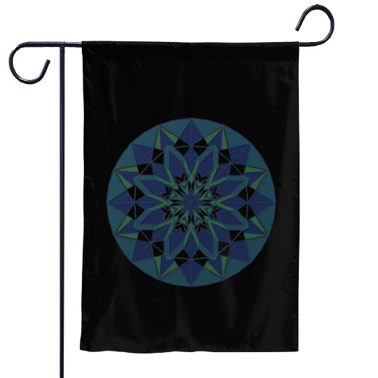 Geometric Mandala in Cool Tones Garden Flags