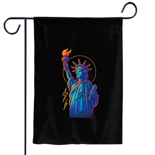 Statue of Liberty Neon Garden Flags Design