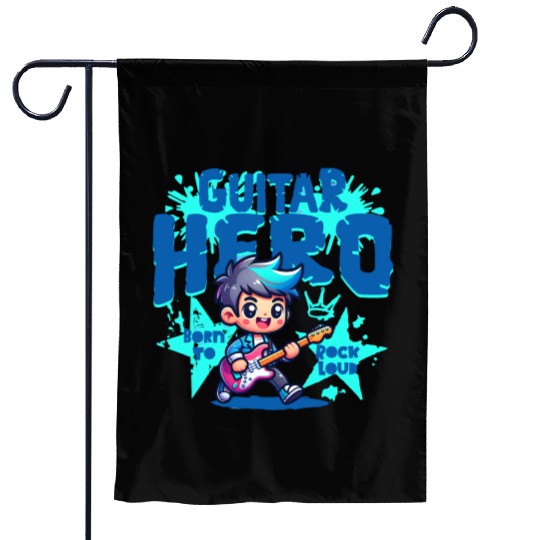 Guitar Hero Kid – Cute Rock Star Cartoon Garden Flags | Bor