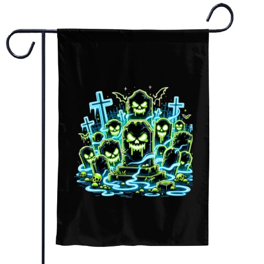 Neon Tomb Uprising – Glowing Graveyard Ghouls Garden Flags