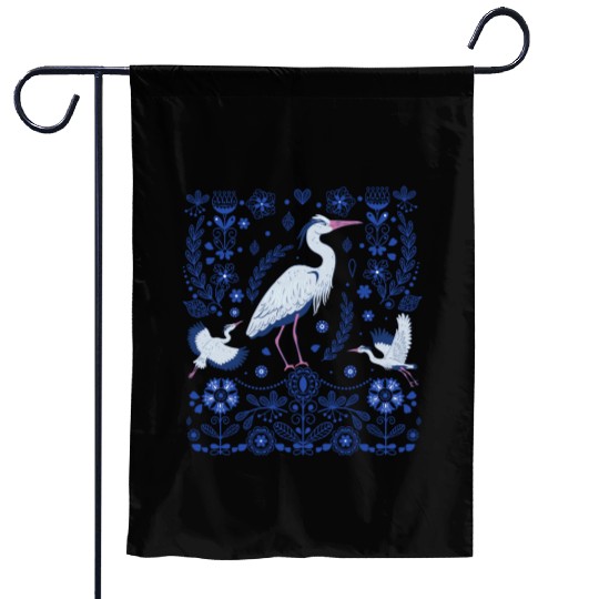 Great Blue Heron Folk Art Garden Flags