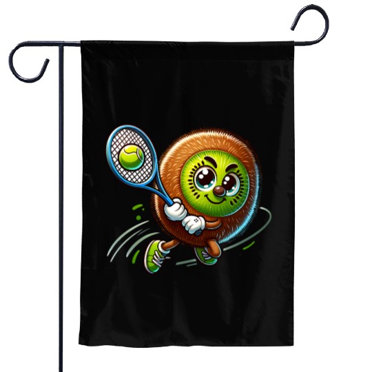 Kiwi Tennis Star – Furry Fruit Champion on Court Garden Flags