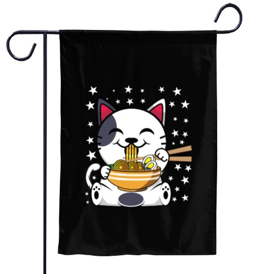 Cat Ramen Japanese Funny Japanese Kawaii Black Cat Garden Flags