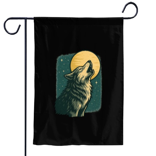 Lone wolf howl at the moon Garden Flags