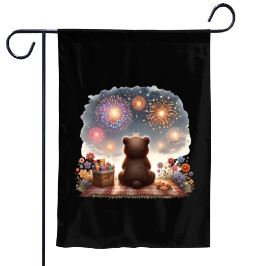 Fireworks Picnic Bear – Night Sky Celebration View Garden Flags