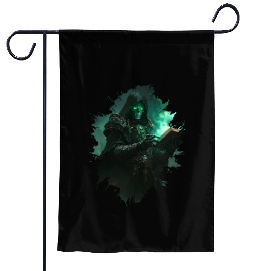 Dark Necromancer Casting Green Mystic Energy Spell Garden Flags
