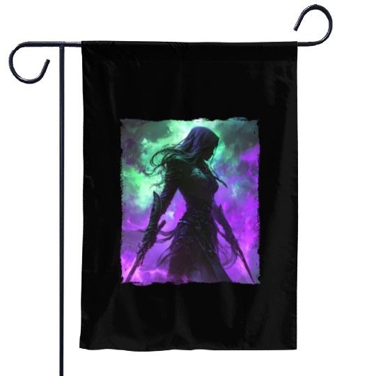Mystical Assassin Woman In Violet Fog Fantasy Garden Flags
