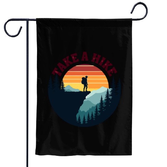 Take A Hike - Vintage Sunset Mountain Silhouette Garden Flags