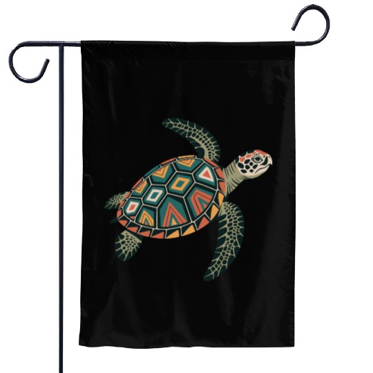 Sea Turtle Geometric Pattern Shell Garden Flags