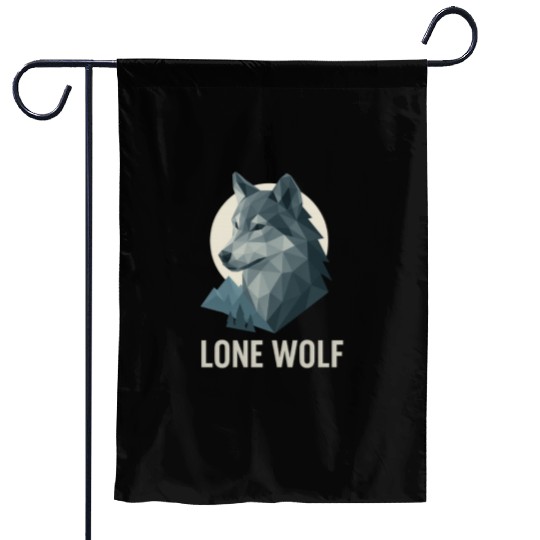 Lone Wolf – Geometric Wolf Head under Moon Wildern Garden Flags