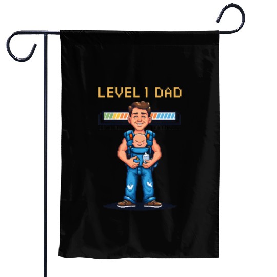Funny Retro Gamer Dad Pixel Art Father's Day Gift Garden Flags