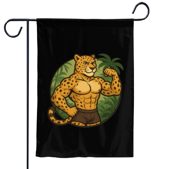 Muscular Jungle Leopard Garden Flags